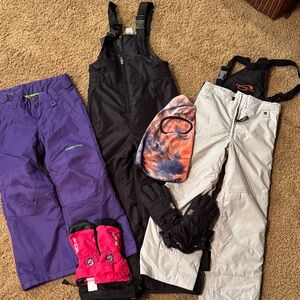 3 ski pants -Artix, obermeyer,champion,1 pair MCTO mittens,1 rei gloves ,